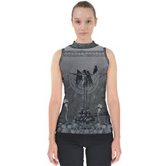 Awesome Crow Skeleton With Skulls Mock Neck Shell Top by FantasyWorld7