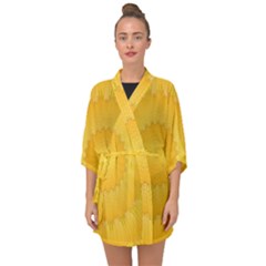 Wave Lines Yellow Half Sleeve Chiffon Kimono by HermanTelo