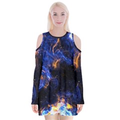 Universe Exploded Velvet Long Sleeve Shoulder Cutout Dress by WensdaiAmbrose