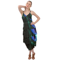 Green And Blue Peacock Feather Layered Bottom Dress by Pakrebo