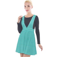 Gingham Plaid Fabric Pattern Green Plunge Pinafore Velour Dress by HermanTelo