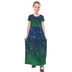 Background Blue Green Stars Night Kids  Short Sleeve Maxi Dress by HermanTelo