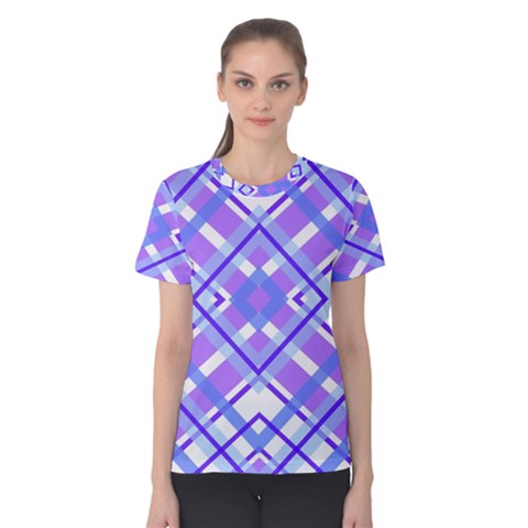 Geometric Plaid Purple Blue Women s Cotton Tee by Mariart