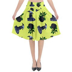 Gothic Girl Rose Yellow Pattern Flared Midi Skirt by snowwhitegirl