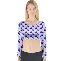 Retro Blue Cherries Long Sleeve Crop Top by snowwhitegirl