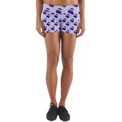 Retro Blue Cherries Yoga Shorts by snowwhitegirl