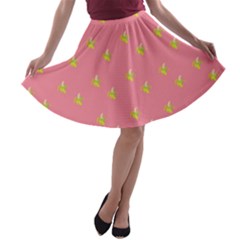 Peeled Banana On Pink A-line Skater Skirt by snowwhitegirl