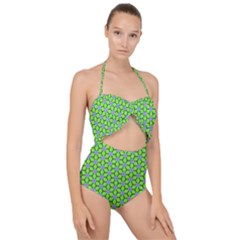 Pattern Green Scallop Top Cut Out Swimsuit by Mariart