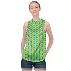 Pattern Green High Neck Satin Top by Mariart