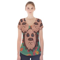 Hedgehog Animal Cute Cartoon Short Sleeve Front Detail Top by Sudhe