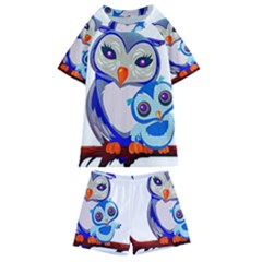 Owl Mother Owl Baby Owl Nature Kids  Swim Tee And Shorts Set by Sudhe