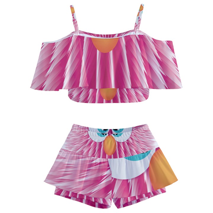 Bird Fluffy Animal Cute Feather Pink Kids  Off Shoulder Skirt Bikini