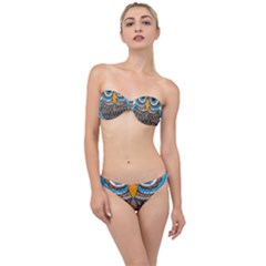 Owl Drawing Art Vintage Clothing Blue Feather Classic Bandeau Bikini Set by Sudhe