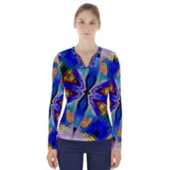 Art Kaleidoscope Meditation Mosaic V-neck Long Sleeve Top by Wegoenart