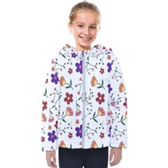 Flowers On A White Background             Kids  Hooded Puffer Jacket by LalyLauraFLM