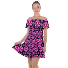 Floral To Be Happy Of In Soul And Mind Decorative Off Shoulder Velour Dress by pepitasart