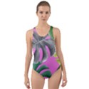 Tropical Greens Leaves Design Cut-Out Back One Piece Swimsuit View1