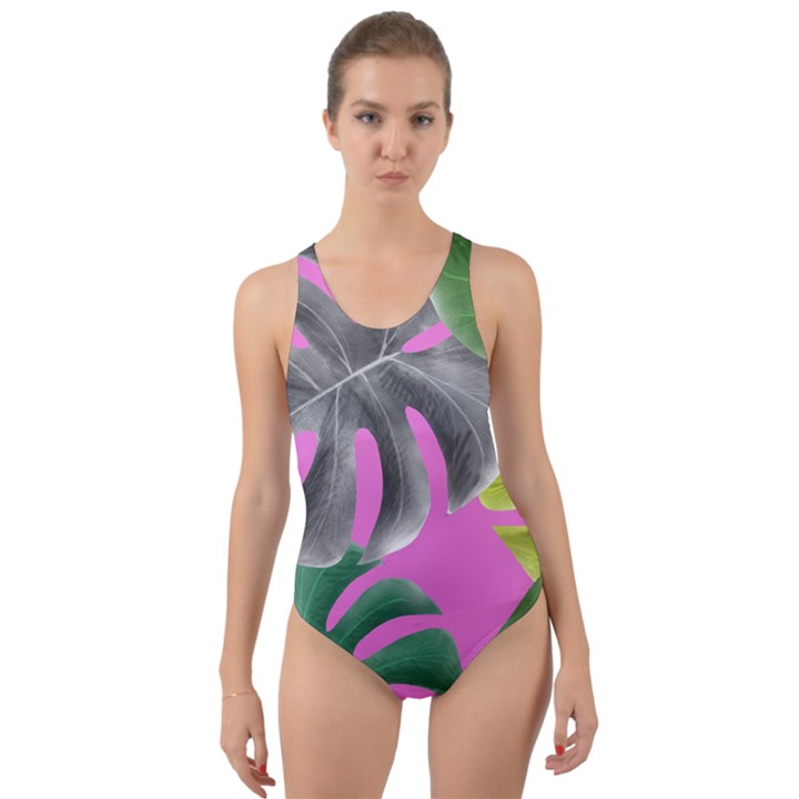 Tropical Greens Leaves Design Cut-Out Back One Piece Swimsuit