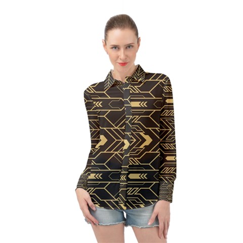 Abstract Art Deco Seamless Pattern Vector Long Sleeve Chiffon Shirt by Sudhe