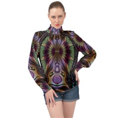 Digital Art Fractal Artwork High Neck Long Sleeve Chiffon Top by Pakrebo