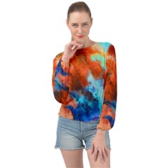 Orange Blue Texture                     Banded Bottom Chiffon Top by LalyLauraFLM