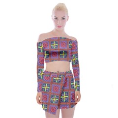 Shapes In Squares Pattern                          Off Shoulder Top With Minki Skirt Set by LalyLauraFLM