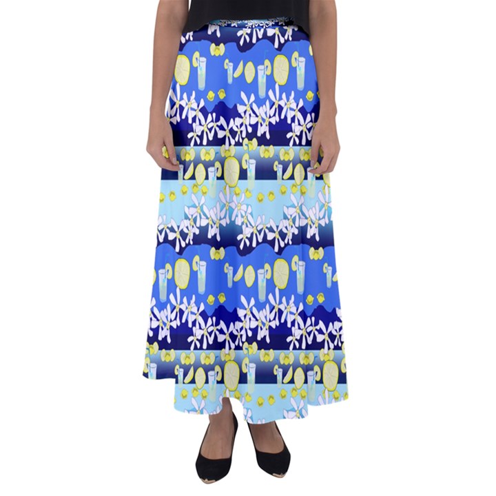 Lemonade Pattern Flared Maxi Skirt