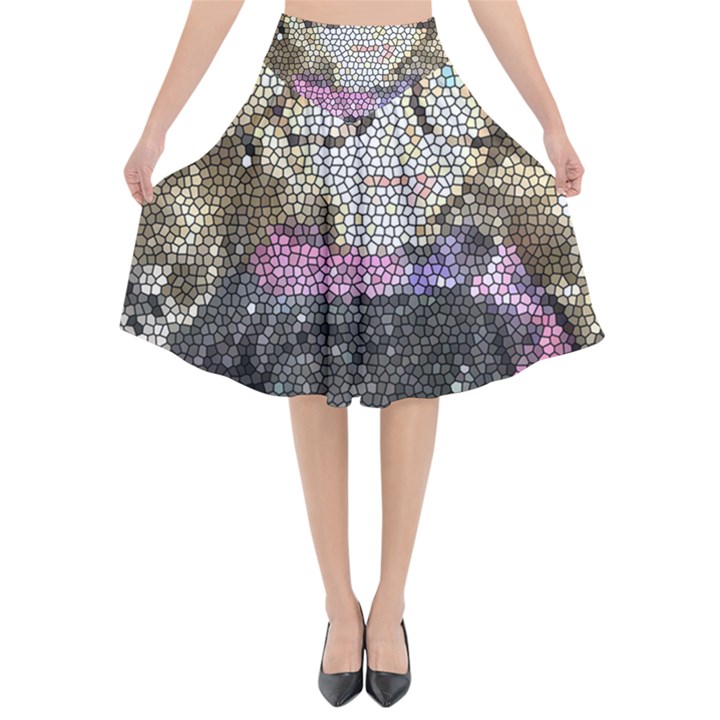 Cat Ears Doll Stained Glass Flared Midi Skirt