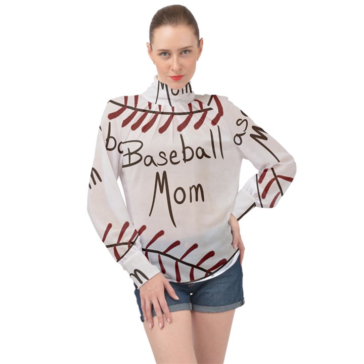 Baseball Mom Ball High Neck Long Sleeve Chiffon Top