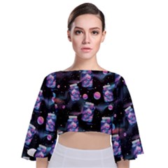 Space Bottle Tie Back Butterfly Sleeve Chiffon Top by flowerland