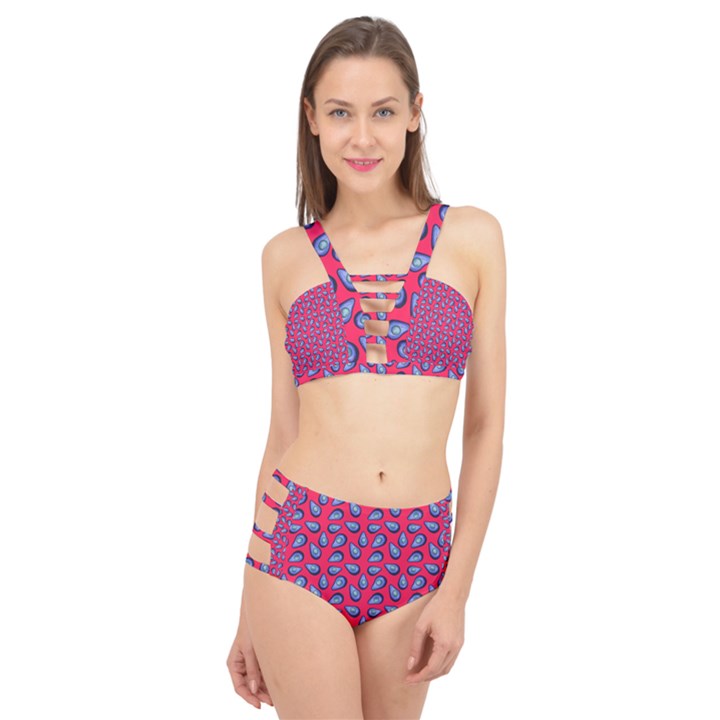 Tropical Pink Avocadoes Cage Up Bikini Set