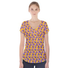 Tropical Orange Avocadoes Short Sleeve Front Detail Top by snowwhitegirl