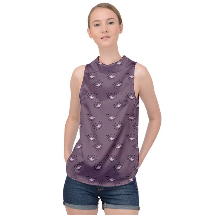 Zodiac Bat Pink Grey High Neck Satin Top