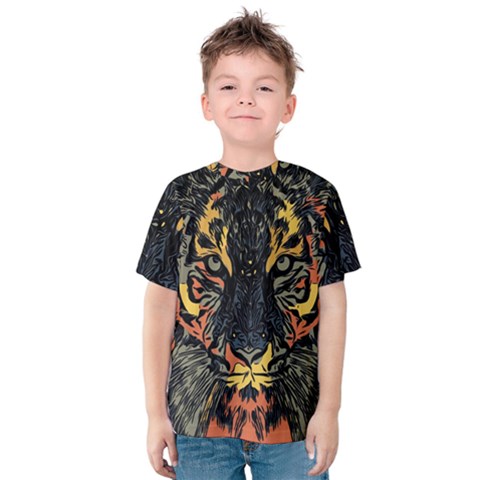 Tiger Predator Abstract Feline Kids  Cotton Tee by Pakrebo