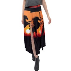 Sunset Horses Shadow Velour Split Maxi Skirt by Bajindul