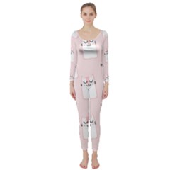 Pattern Pink Cute Sweet Fur Cats Long Sleeve Catsuit by Pakrebo