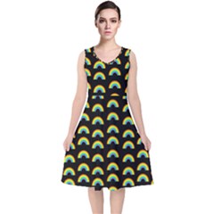 Pride Rainbow Flag Pattern V-neck Midi Sleeveless Dress  by Valentinaart