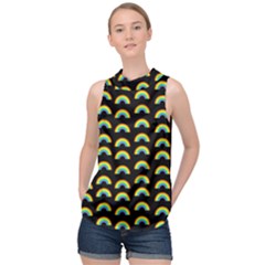 Pride Rainbow Flag Pattern High Neck Satin Top by Valentinaart