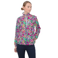 Red Green Spots                          Women Half Zip Windbreaker by LalyLauraFLM