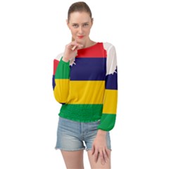 Mauritius Flag Map Geography Banded Bottom Chiffon Top by Sapixe