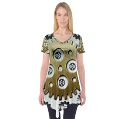 Gear Background Sprocket Short Sleeve Tunic  by HermanTelo