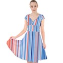 Blue And Coral Stripe 1 Cap Sleeve Front Wrap Midi Dress View1