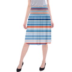 Blue And Coral Stripe 2 Midi Beach Skirt by dressshop