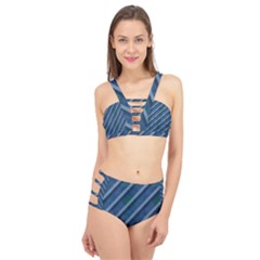 Blue Stripped Pattern Cage Up Bikini Set by designsbyamerianna