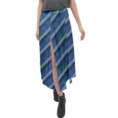 Blue Stripped Pattern Velour Split Maxi Skirt by designsbyamerianna