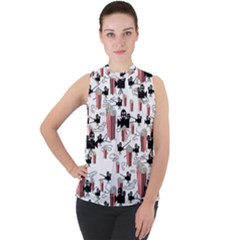 Movies And Popcorn Mock Neck Chiffon Sleeveless Top by bloomingvinedesign