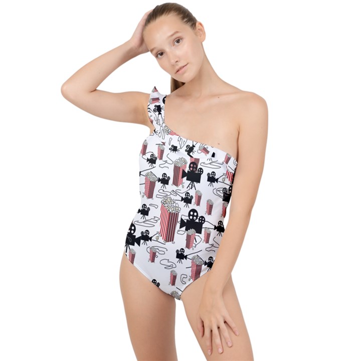 Movies and Popcorn Frilly One Shoulder Swimsuit