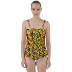 Background Pattern Structure Fruit Twist Front Tankini Set by Pakrebo