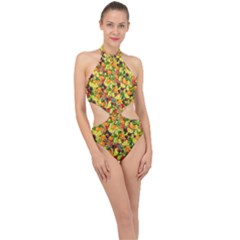 Background Pattern Structure Fruit Halter Side Cut Swimsuit by Pakrebo