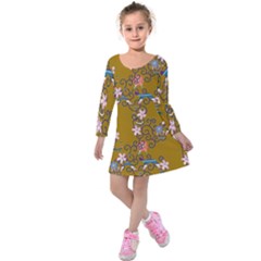 Textile Flowers Pattern Kids  Long Sleeve Velvet Dress by HermanTelo